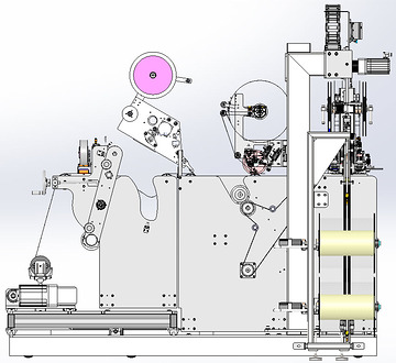 Machine de pr&eacute;paration d'affiches &agrave; partir de la bobine d'impression (d&eacute;pose ZIP, vue c&ocirc;t&eacute;)